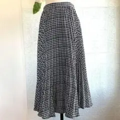 美品 バナナリパブリック М 千鳥格子柄 ロング プリーツスカート ネイビー