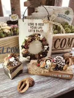 木の実リース　木の実置物　3点セット