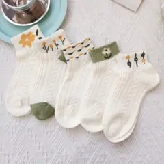 5足セット 花柄 ソックス 靴下 薄手 かわいい おしゃれ 春夏秋 レディース