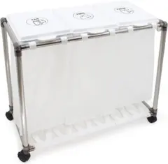 ステンレス3分別ゴミ箱 30L×3 キャスター付 蓋付き ホワイト