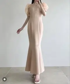 JUNOAH パワショルVネックマーメイドワンピース あやかちゃん コラボ