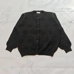 80s 빈티지 입체 모티브 총무늬 니트 가디건 블랙 L