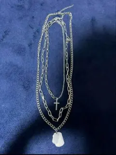 3連ネックレス クロス付き メンズ