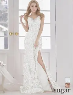 バースデードレス　キャバ　ビジュー　ウエディング　イベント　ホワイト