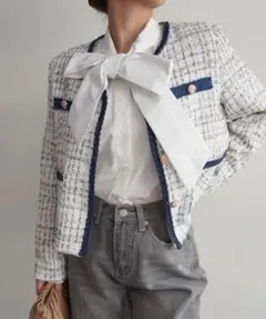 Rashiki ツイードリメイクデニムジャケット