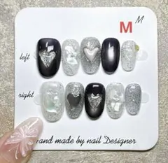 E009 Mサイズ　ハンドメイド　ネイルチップ　ショートオーバル