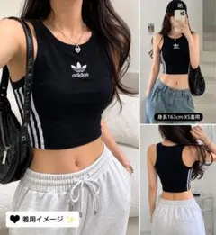adidas クロップドタンクトップ XS ブラック トレフォイルロゴのサムネイル