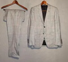 美品 ポールスミス シングルスーツ 英国生地 チェック 灰系 S W81 細身