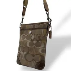 良品 コーチ ショルダーバッグ シグネチャー キャンバス ブラウン系 斜め掛け