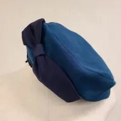 青色リボン付きフリースベレー帽