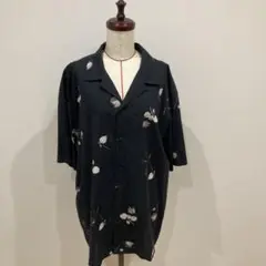 UNIQLO ユニクロ　プリントオープンカラーシャツ　レーヨン　ブラック　XL