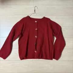 【29】リボンボタン付き赤ニットカーディガン