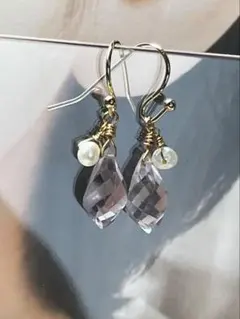 14kgfピアス　天然石ピアス　ピンクアメジスト