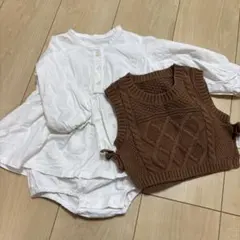 BREEZE リボンベスト付カバーオール　白　シャツベストセット 80cm