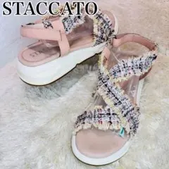 美品 STACCATO ツイード ビジュー 厚底 スポーツ サンダル 23.5のサムネイル