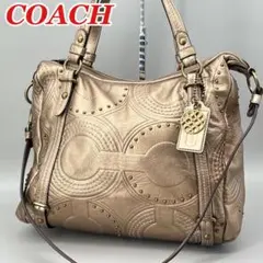 COACH コーチ 2way ショルダーバッグ y2k スタッズ ゴールドのサムネイル