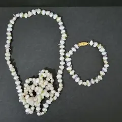 淡水パール　さざれ　細石　ネックレス　ブレスレット　バロック　セット