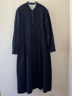 無印良品 スタンドカラーフランネルワンピース ダークネイビー M