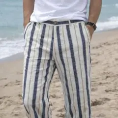 Re:roomリルーム リネン混　ストライプ　ワイドパンツ　Mサイズ