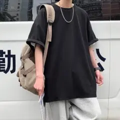 メンズサイドボタン半袖Tシャツ　3XLサイズ 黒ブラック　オーバーサイズ