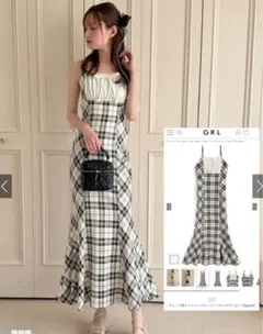 チェック柄キャミソールマーメイドロングワンピース[gn467] Mサイズ