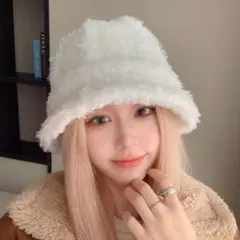 もこもこ ボアバケットハット ホワイト レディース 帽子 秋冬 あったか