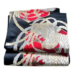 【美品】六通柄袋带 唐織 鳳凰亀甲花 文 黒地 金銀糸 正絹 礼装リメイクにものサムネイル