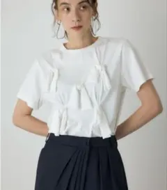crie conforto ノットリボン半袖Tシャツ　ホワイト