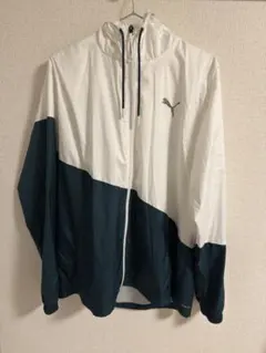 PUMA ナイロンジャケット XL ホワイト/ダークグリーン