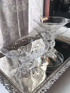 クリスタルガラス ボヘミアクリスタル花瓶 と蓋付き容器 3点セット