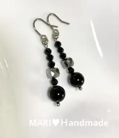 モリオン✖️テラヘルツ✖️ブラックスピネル♥︎サージカルステンレスフックピアス