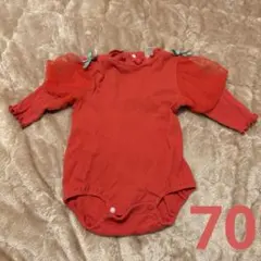 レッド フリルロンパース 70cm 薄手長袖