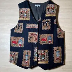超希少 ベスト ジレ （M）刺繍 黒 アジアンテイスト ヴィンテージ 古着