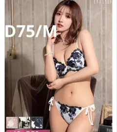 D75 drw ブラショーツセット 花柄 ホワイト 紐パン ネイビー レース 白
