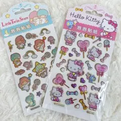 【海外正規品】サンリオ　キティ　キキララ　ギラギラシール　2枚セット