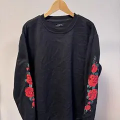 FOREVER 21 メンズ トレーナー 黒 バラ刺繍⑥