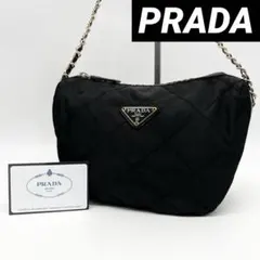 美品✨ プラダ チェーン ショルダーバッグ キルティング 三角ロゴ ブラック 黒