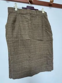 ブラウン チェック柄 タイトスカート ひざ丈