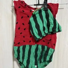 スイカ柄ロンパース・帽子セット 80センチ
