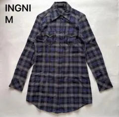 INGNI イング【チェックシャツワンピース】M 長袖 ネルシャツ スタッズ