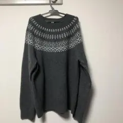 【超美品】3Dスフレヤーンクルーネックセーター　ユニクロ　メンズ　ネイビー　L