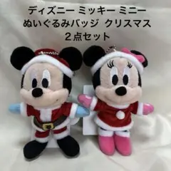ディズニー ミッキー ミニー ぬいぐるみバッジ クリスマス ２点セット