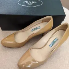 プラダPRADA　ハイヒール　ベージュ　エナメル