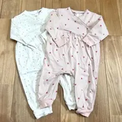 ◉H&M　ベビー服2枚セット　長袖ロンパース　80　ボタン　ドット　ハート柄