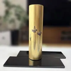 金箔工芸品　友禅花生あやめ　和風花生け　花瓶＆台座