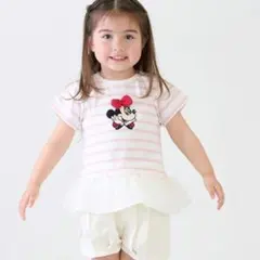 【新品】プティマイン　Disney　ボーダーアップリケT　ミニー　90cm