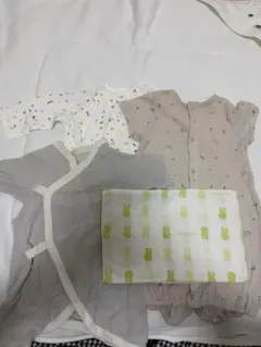 新生児ロンパース＋靴下セット 50〜60 2wayあり ガーゼ付き 夏 出産準備