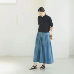 【北欧、暮らしの道具店】パンツ派さんにもおすすめのギャザースカート/ブルー