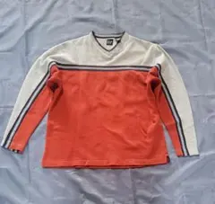 GAP Vネック長袖トレーナー オレンジ/グレー