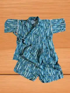 【美品】子供用 甚平 100cm 男の子 綿100% ブルー 総柄 祭り